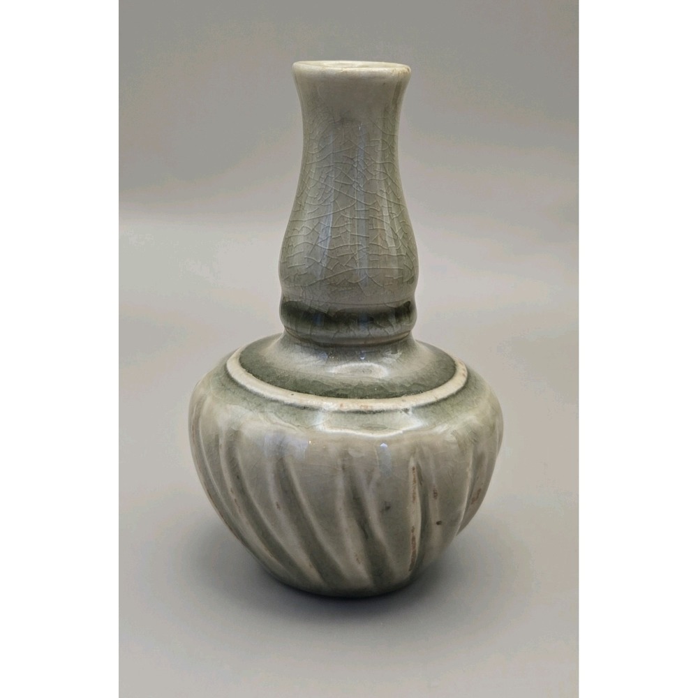Small Vase/Jar Handmade Thai Celedon - Crackle Glaze  4.5" Tall 3" Wide